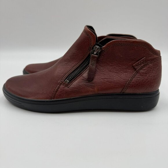 Ecco Soft 7 Ladies Leather Bootie Size 6 Womens Brown Ankle Boots With Side Zipp - Picture 2 of 7